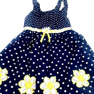 Girls Dress Summer Size 4T Blue Button Flowers Polka Dots Children Kids